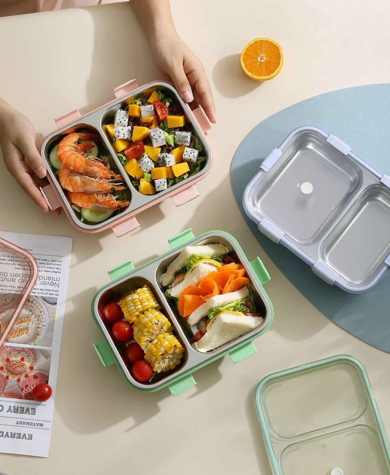 Double Compartment Stainless Steel Lunch Boxes